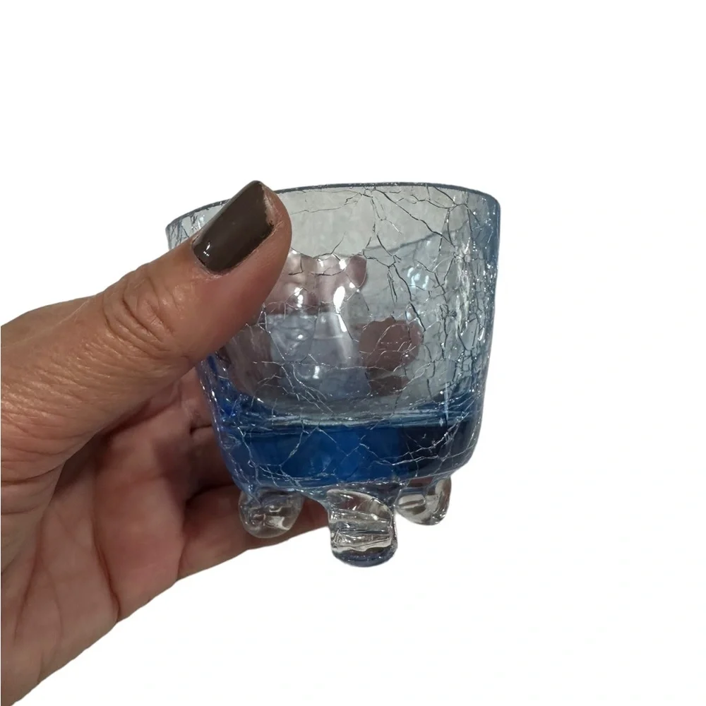 Blue Crackle Glass Votive Candle Holders